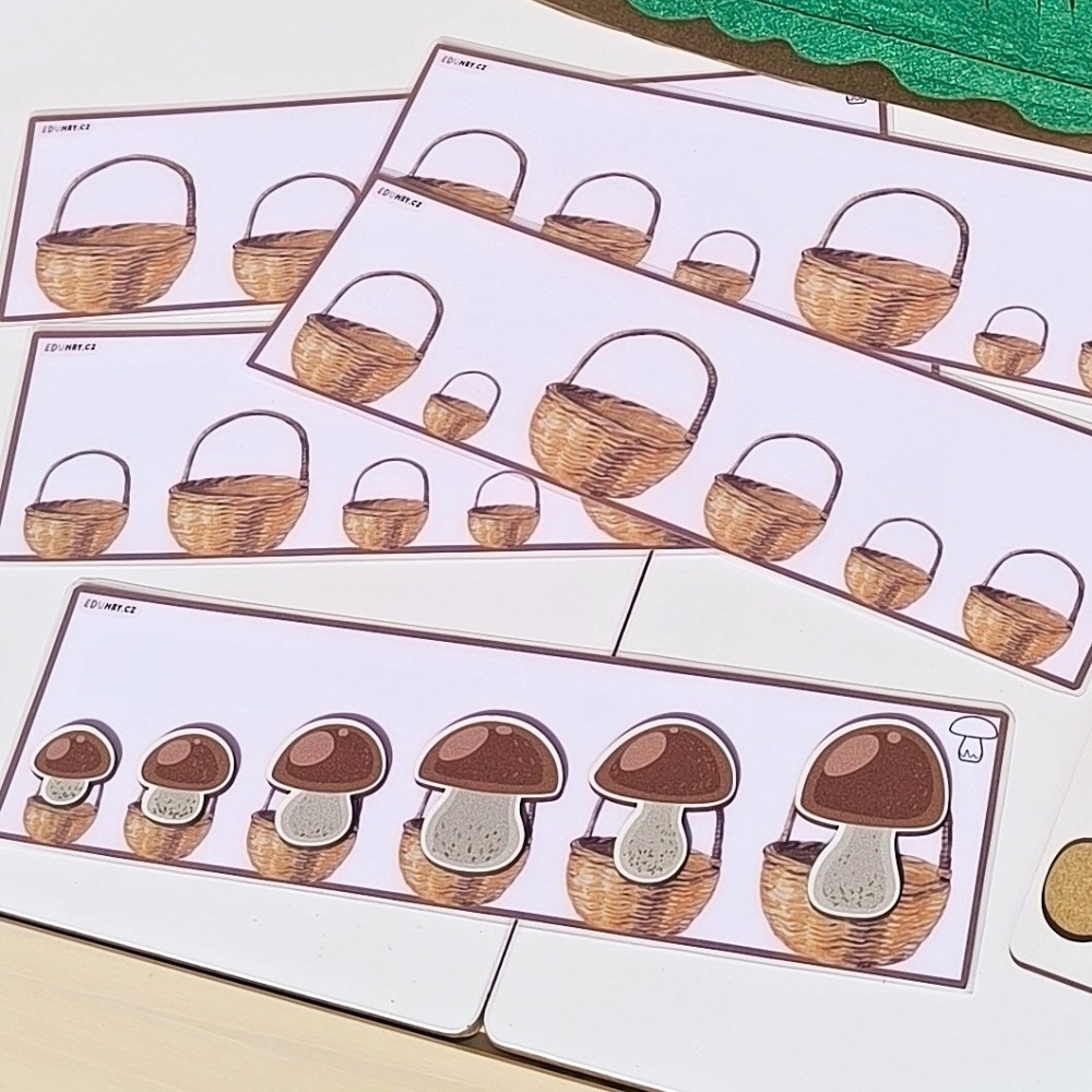 Aktivity Hříbky podzim - velikosti skládání kartičky předškoláci